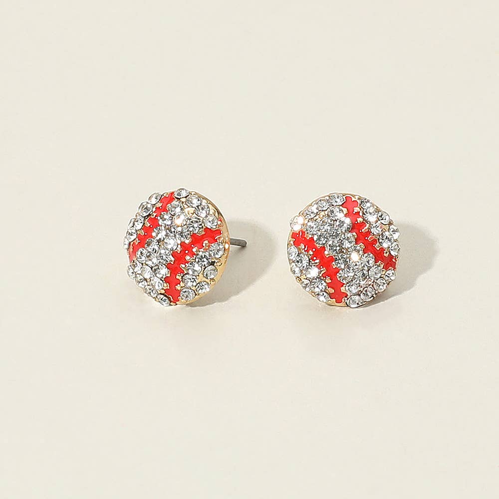 Rhinestone Baseball Stud Earrings