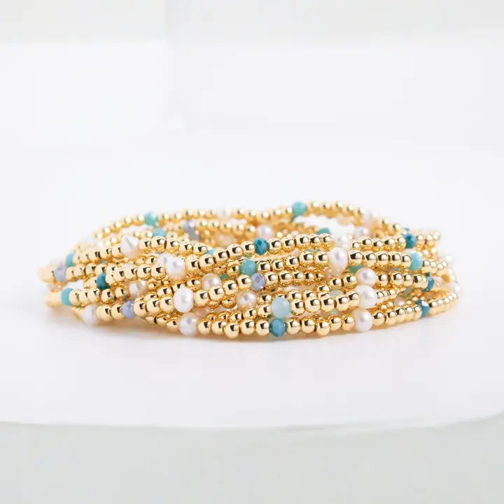 3mm Beaded Stretch Bracelet w/ Pearls/Crystals