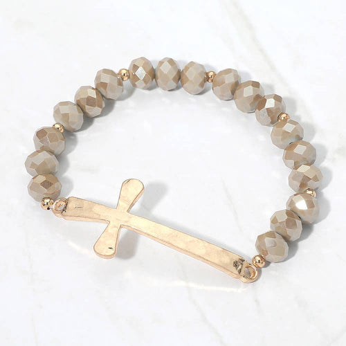 Brushed Metal Cross Stretch Bracelet