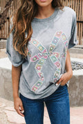 Oversized Crochet Bow Tee | Gray