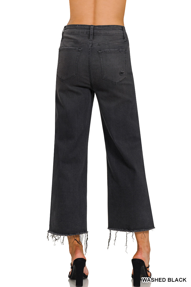 High Rise Washed Black Cropped Jean