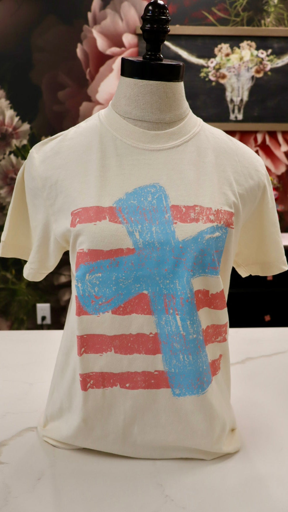 Oversized Cross w/ Coral Stripes Tee