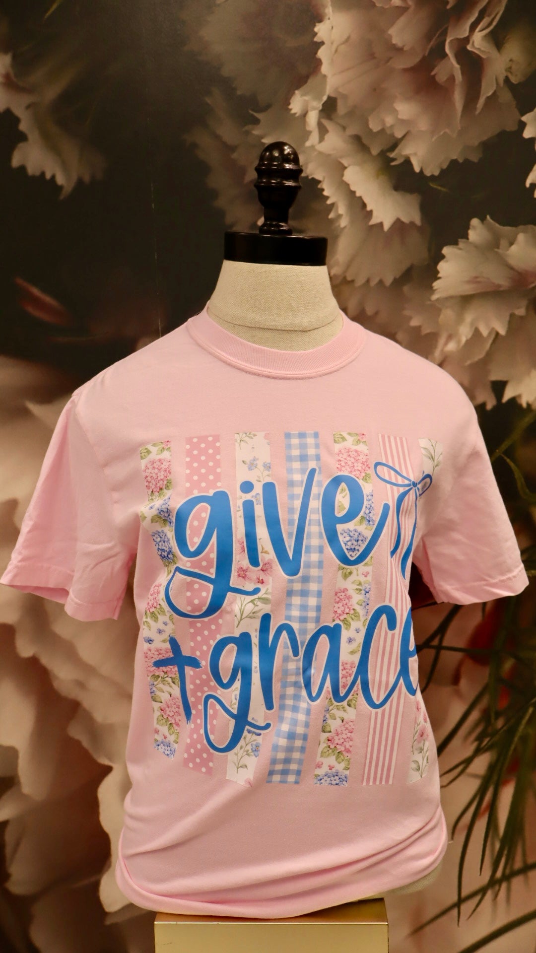 Give Grace Floral Striped Comfort Color Tee