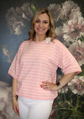 Oversized Pink Striped Knit SS Top
