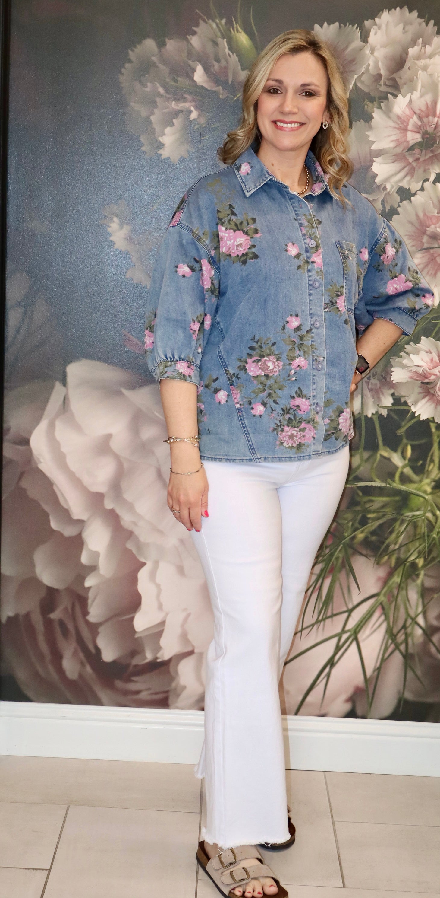 Floral Denim Bracelet Top