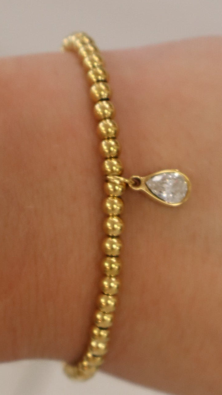 Charm Bar Beaded Bracelet | Gold