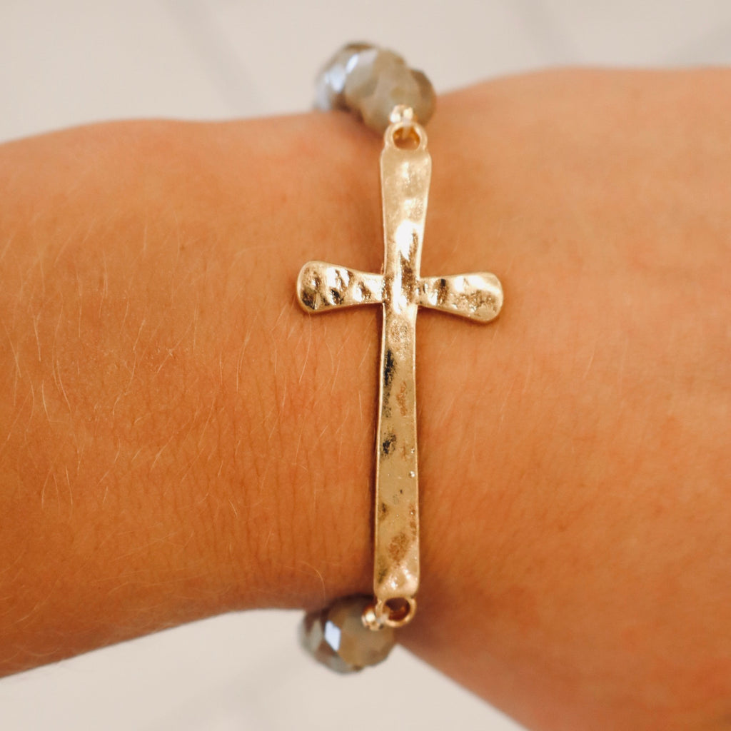 Brushed Metal Cross Stretch Bracelet