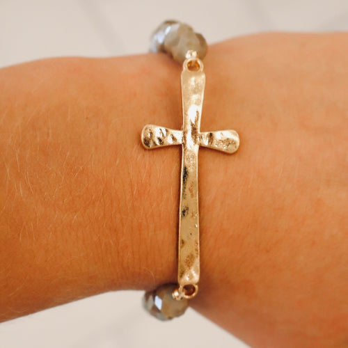 Brushed Metal Cross Stretch Bracelet