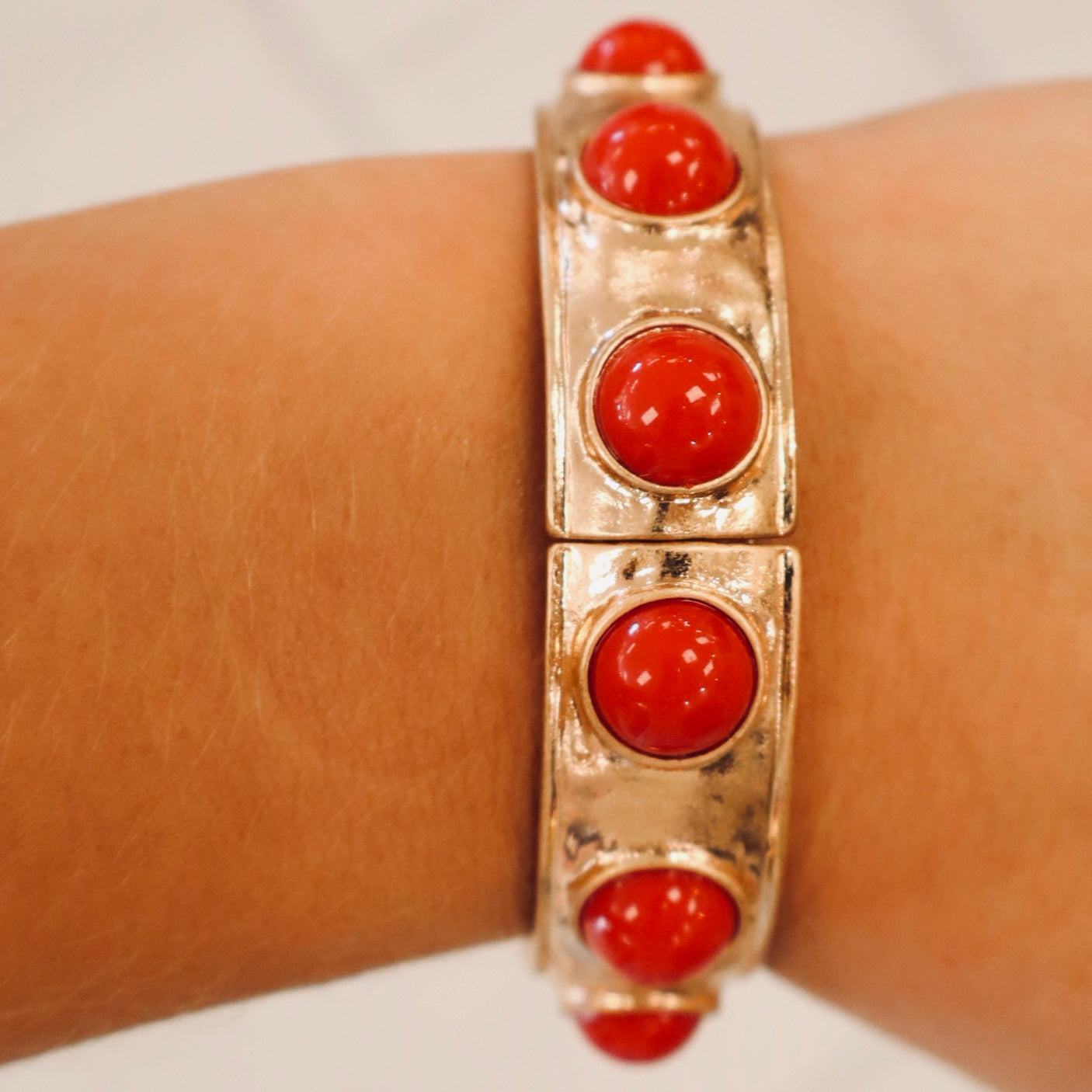 Gold Red Studded Bracelet