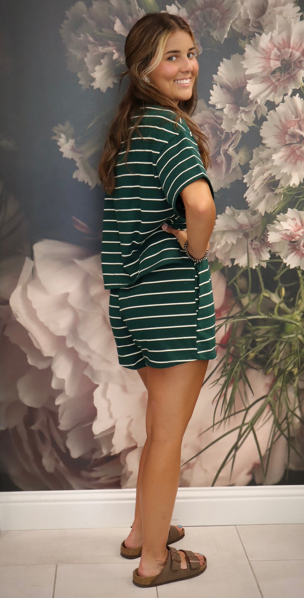 Green Striped 2 PC Short Set