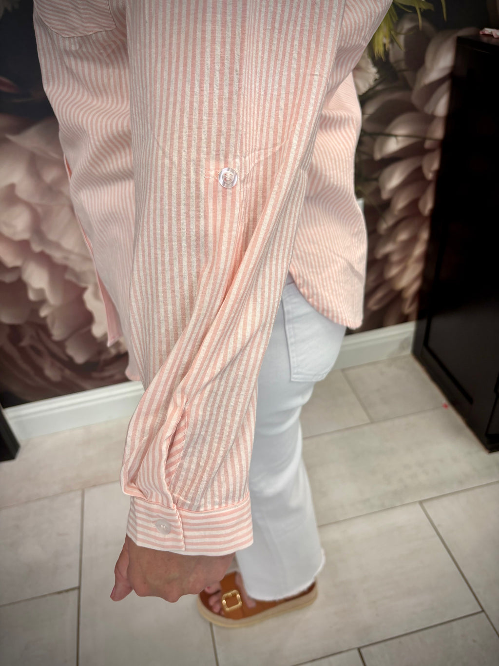 Pink Striped Cotton Blend Shorts