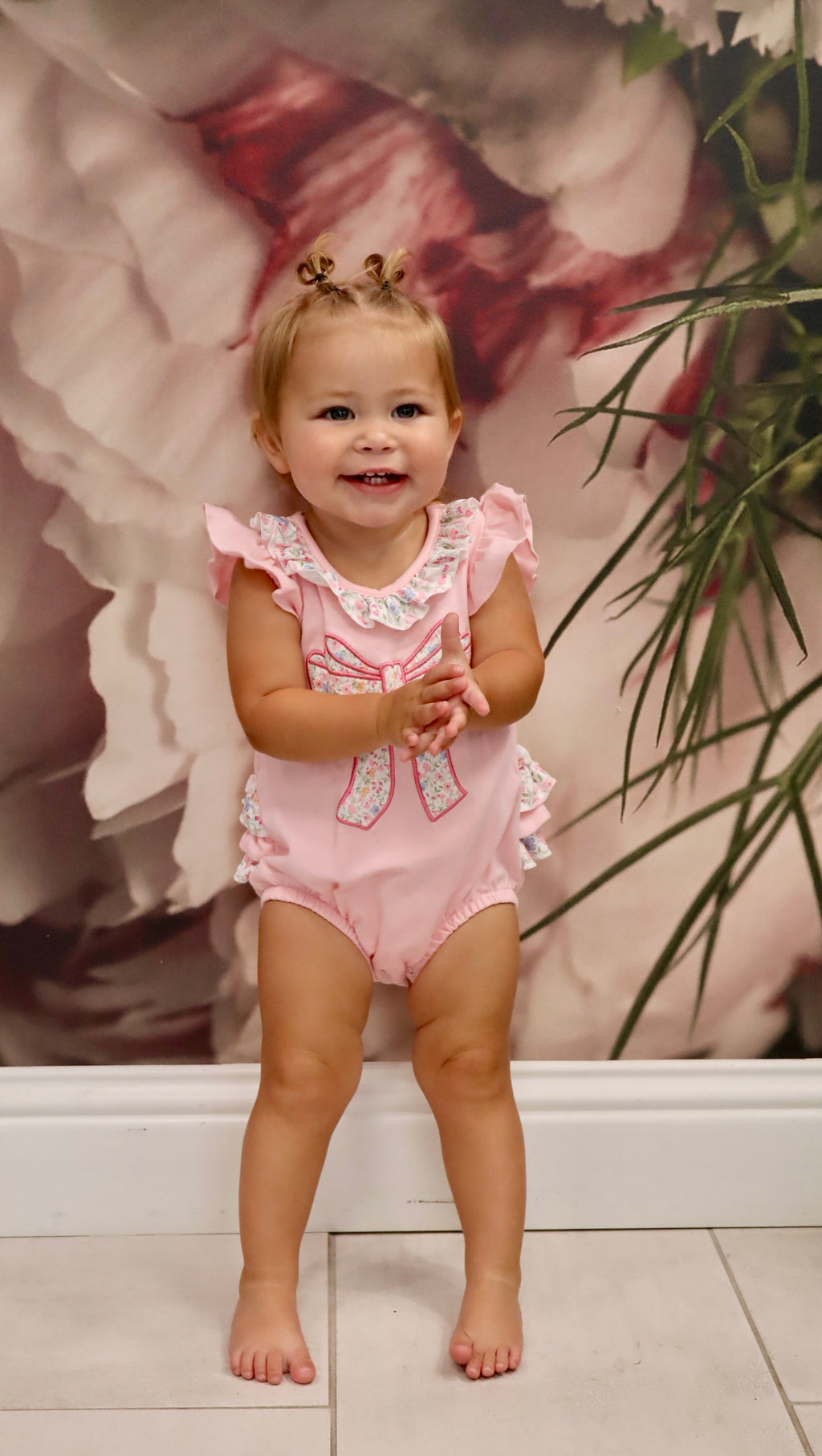 Pink Floral Bow Applique Outfit