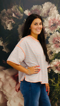 Dusty Blue/Apricot Striped Knit Tee