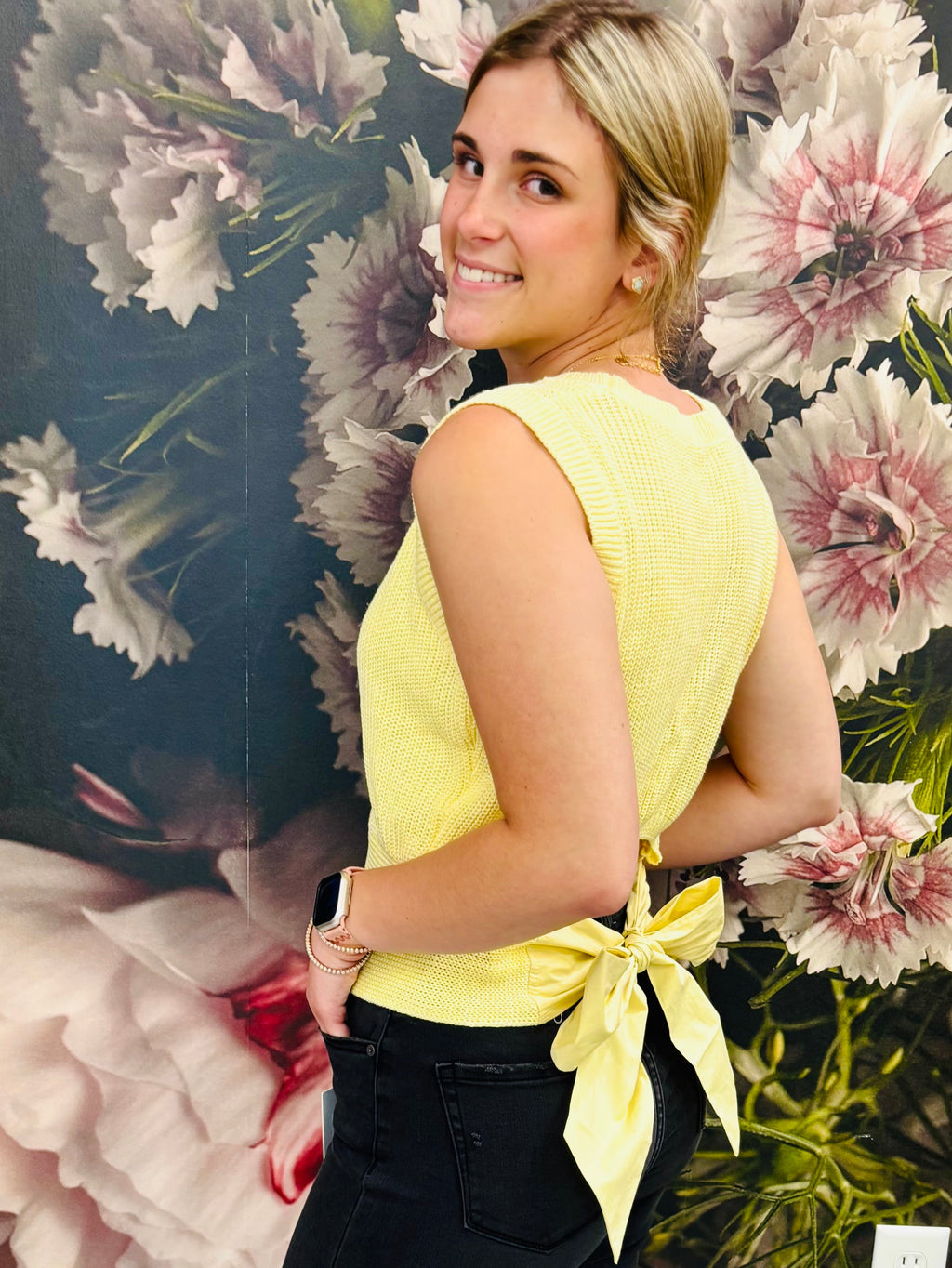 Yellow Tie Back Sleeveless Sweater