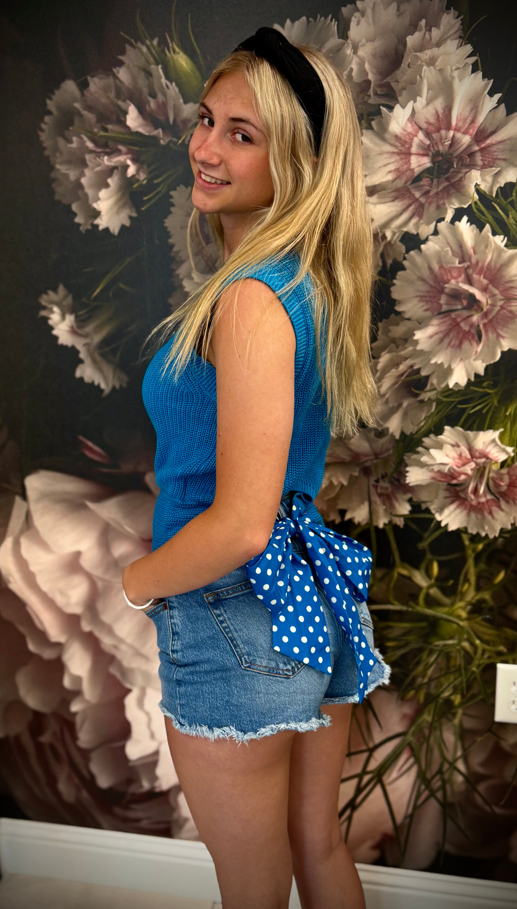 Slim Knit Polka Dot Knot Back Sweater Tank