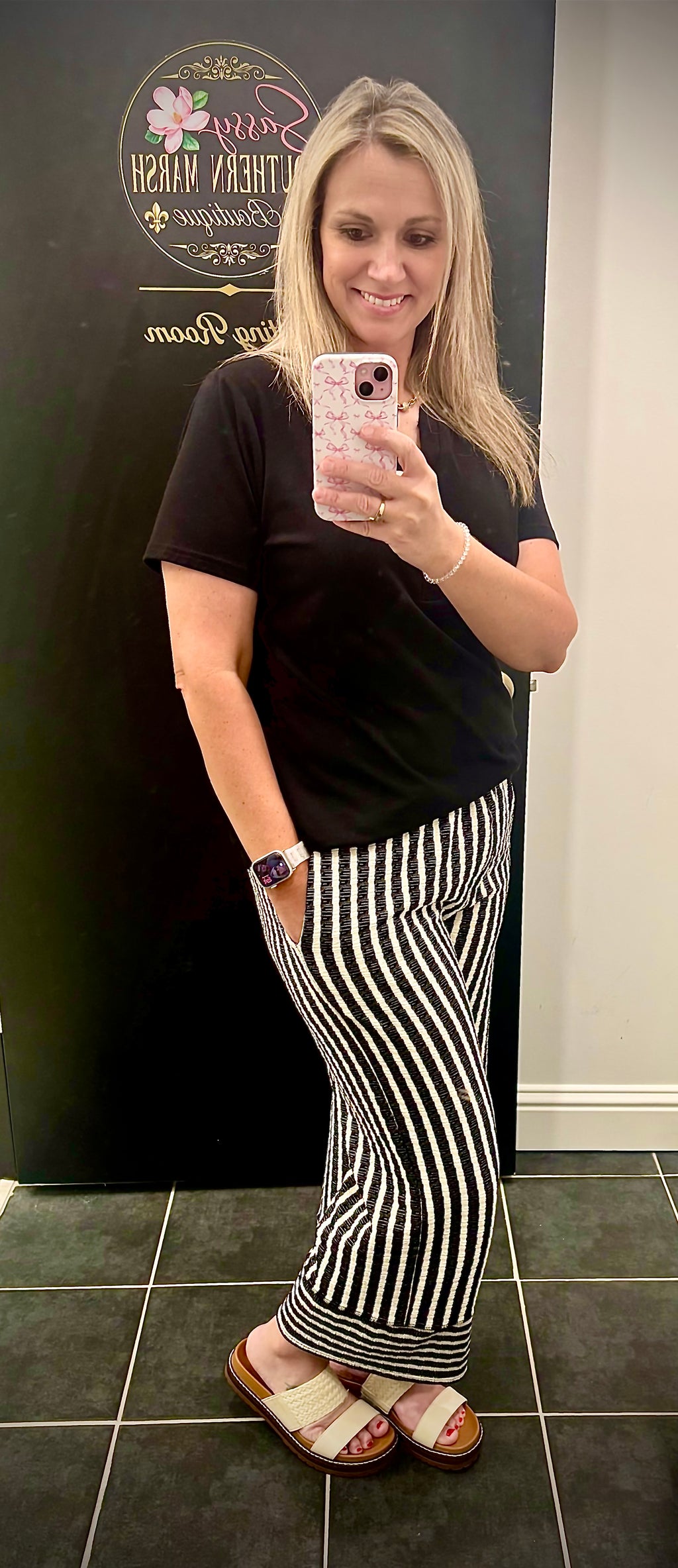 Jacquard Striped Pants | Black/Cream