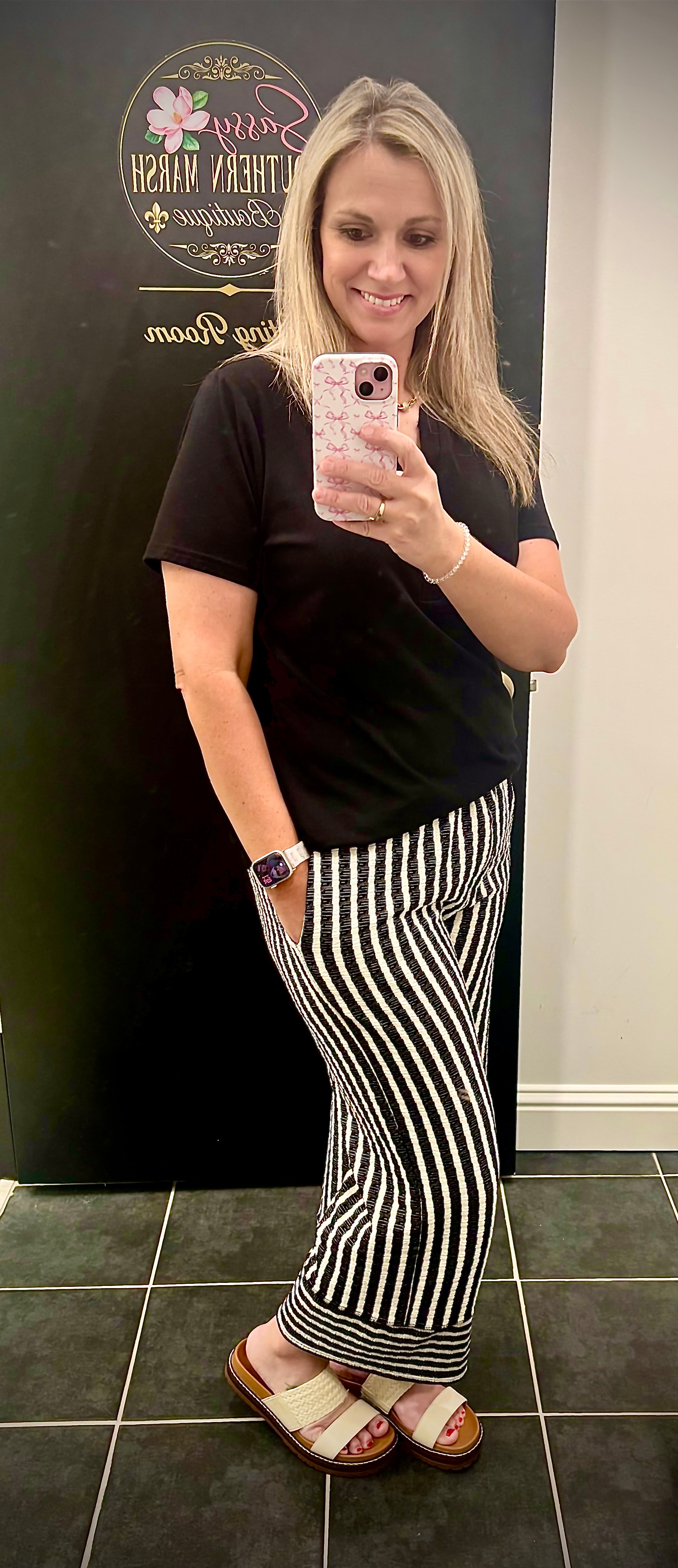 Jacquard Striped Pants | Black/Cream