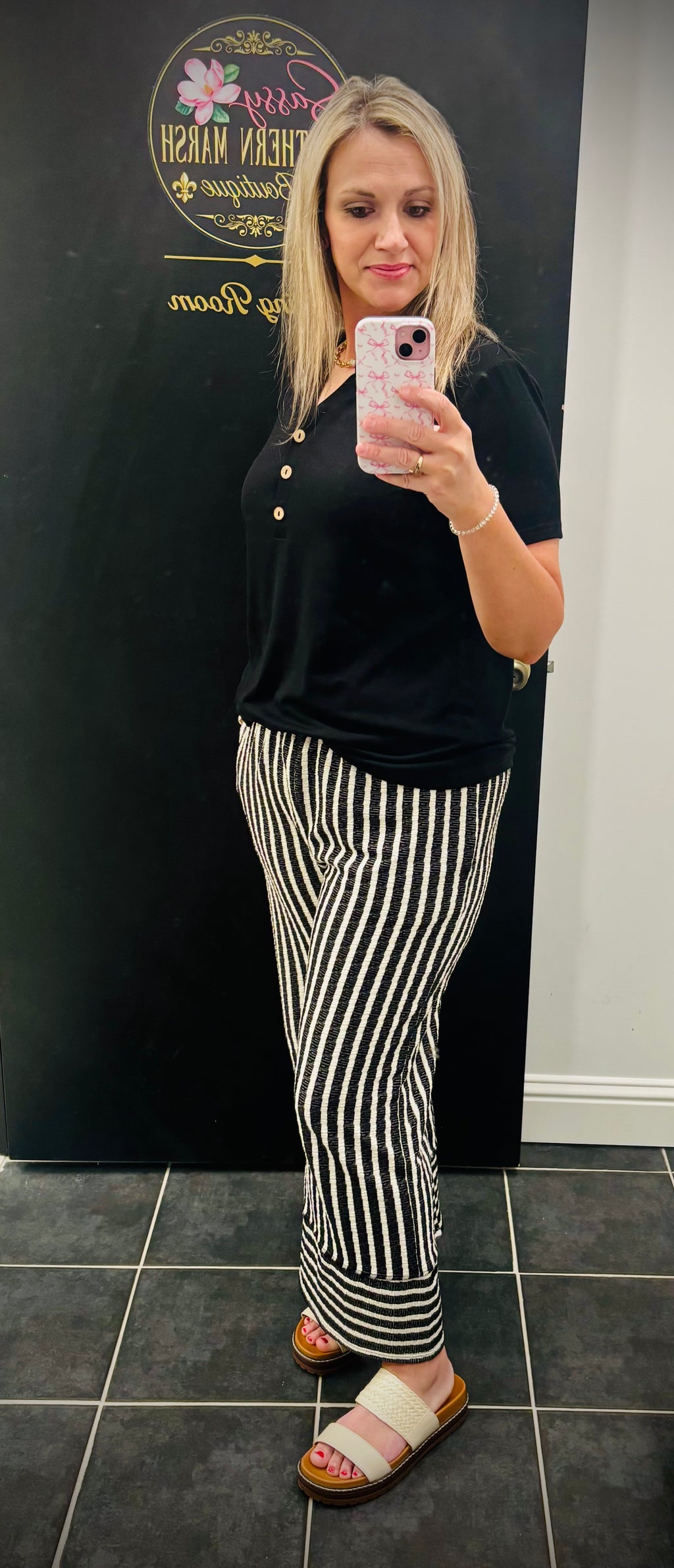 Jacquard Striped Pants | Black/Cream