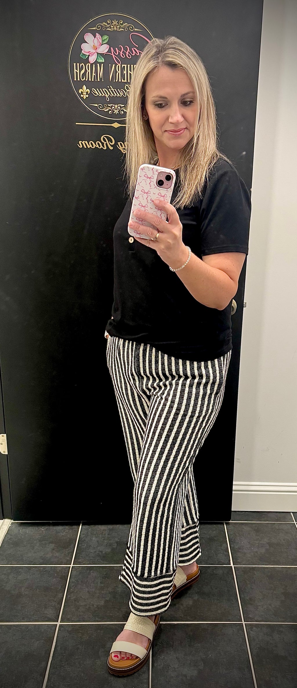 Jacquard Striped Pants | Black/Cream