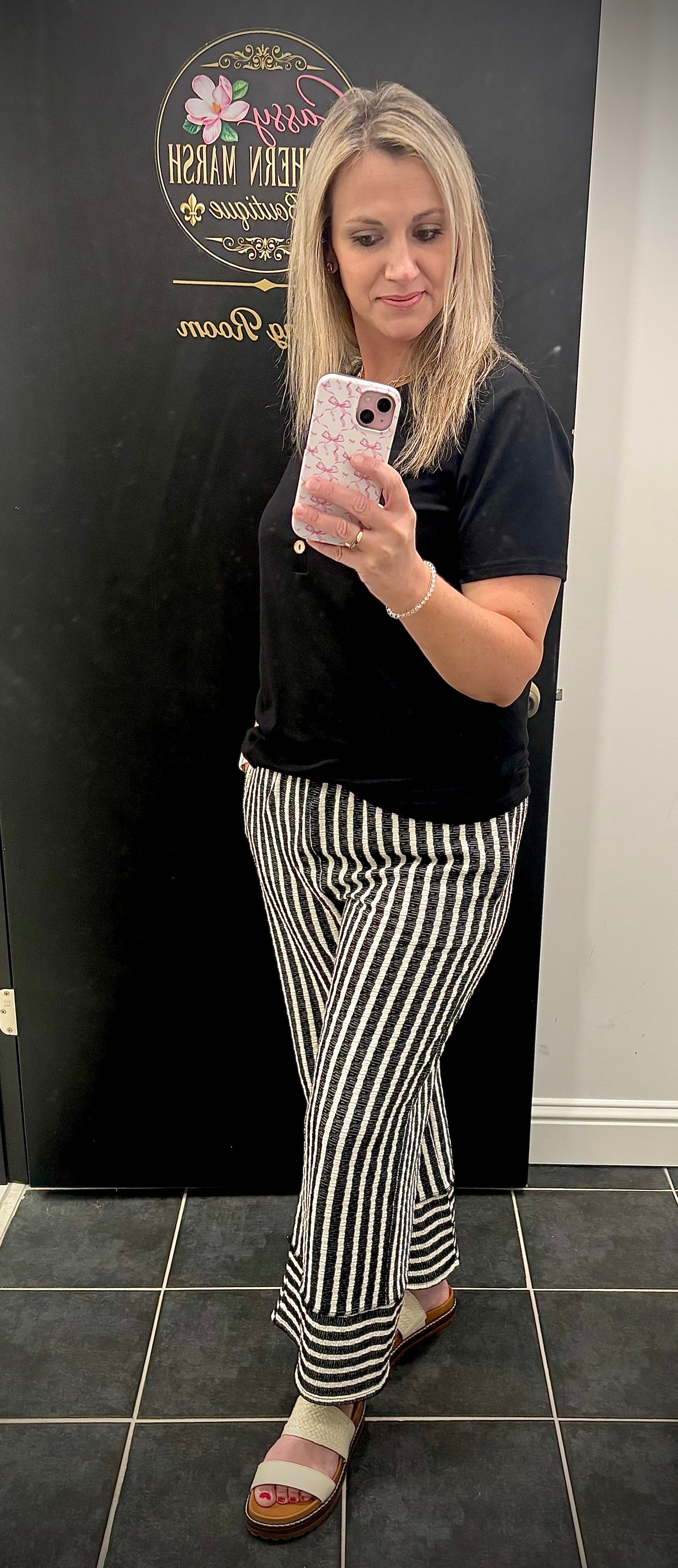 Jacquard Striped Pants | Black/Cream