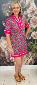 Colorful Floral Print Shift Dress