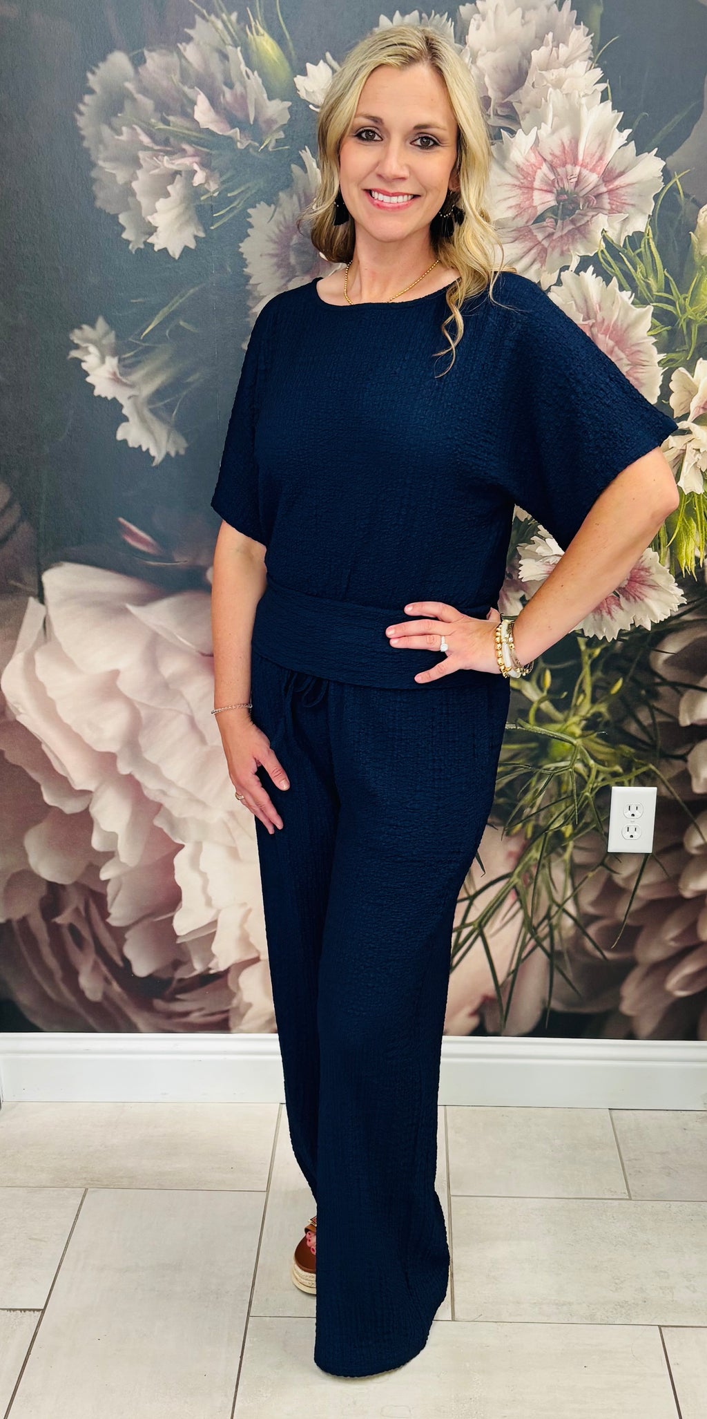 Textured Breezy Wide Leg Pants