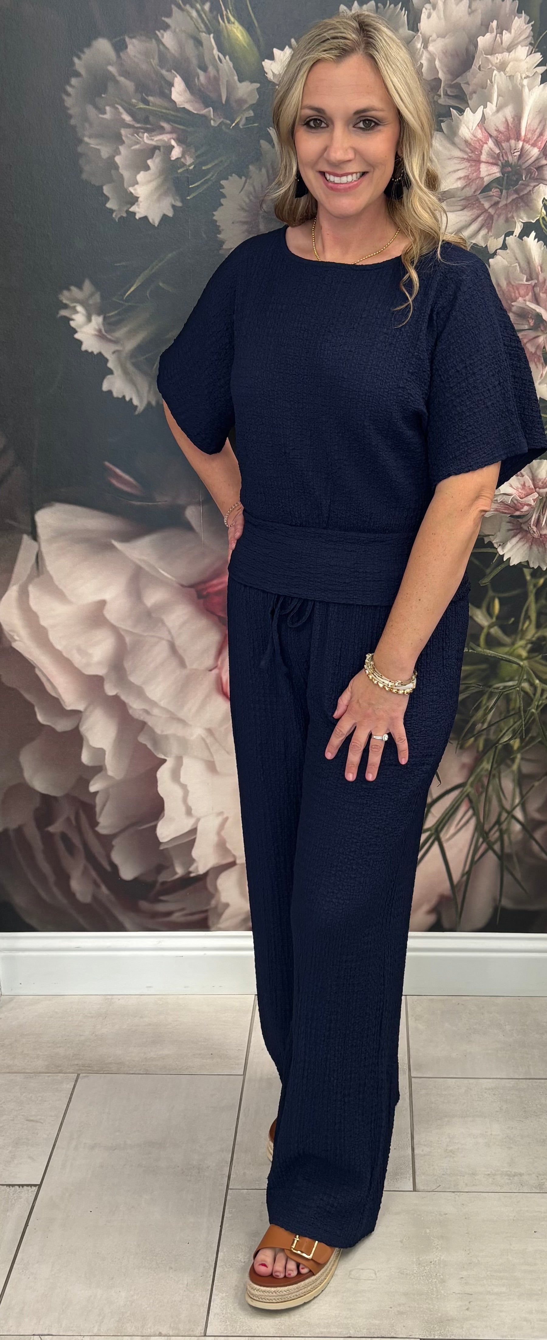 Textured Breezy Wide Leg Pants