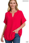 Zenana Airflow Collared V-Neck SS Top | Ruby