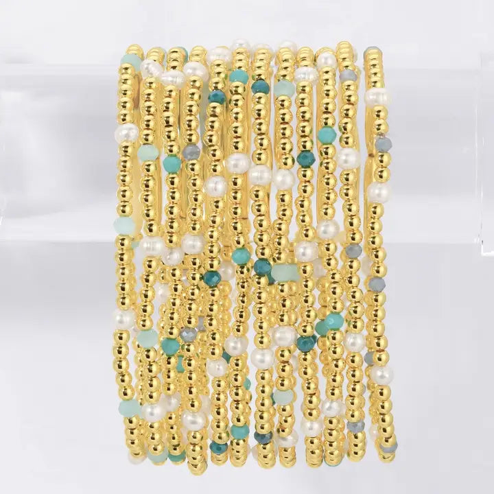 3mm Beaded Stretch Bracelet w/ Pearls/Crystals