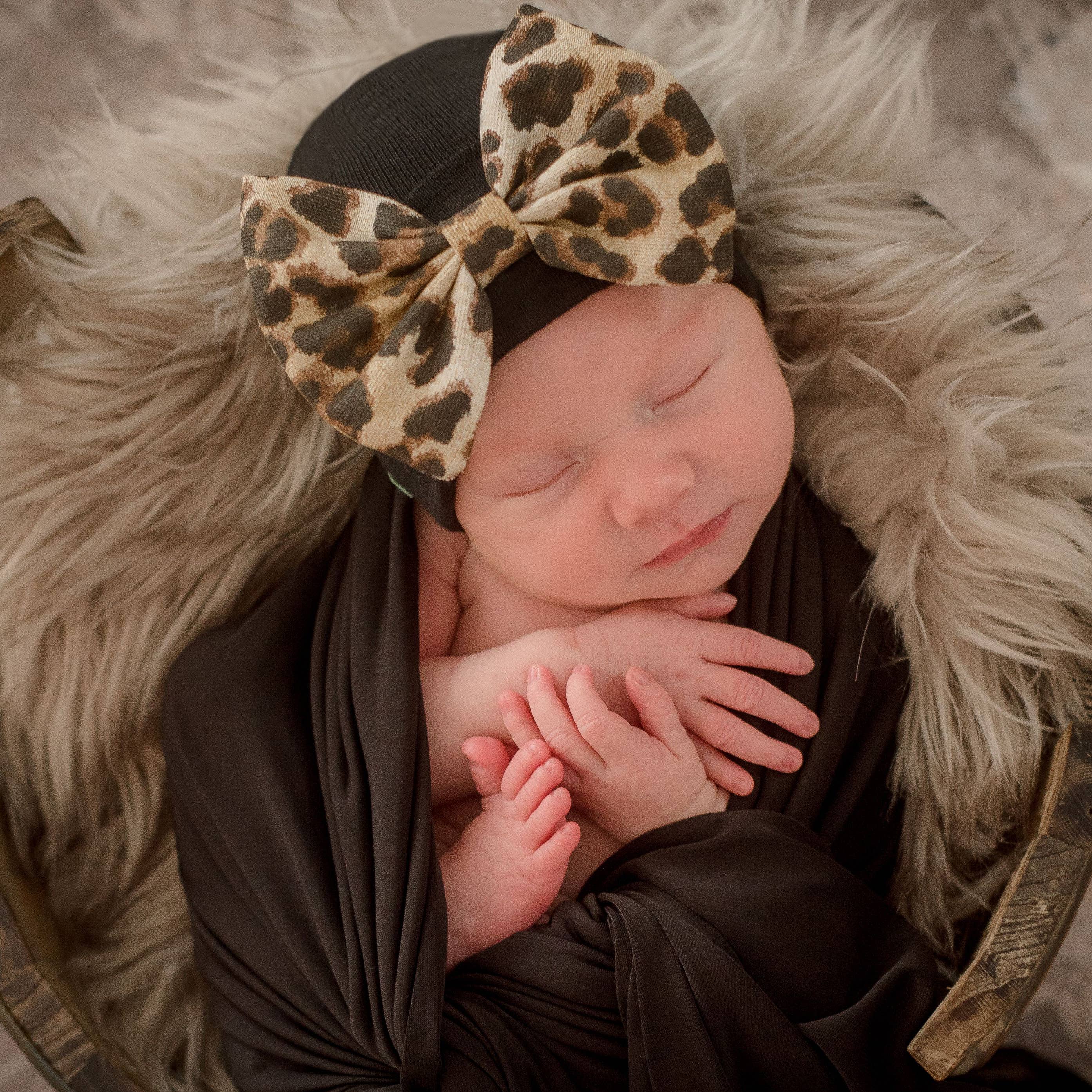 Leopard Bow Baby Girl Hat