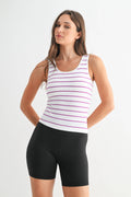 Striped Seamless Ribbed Tank White/Plum