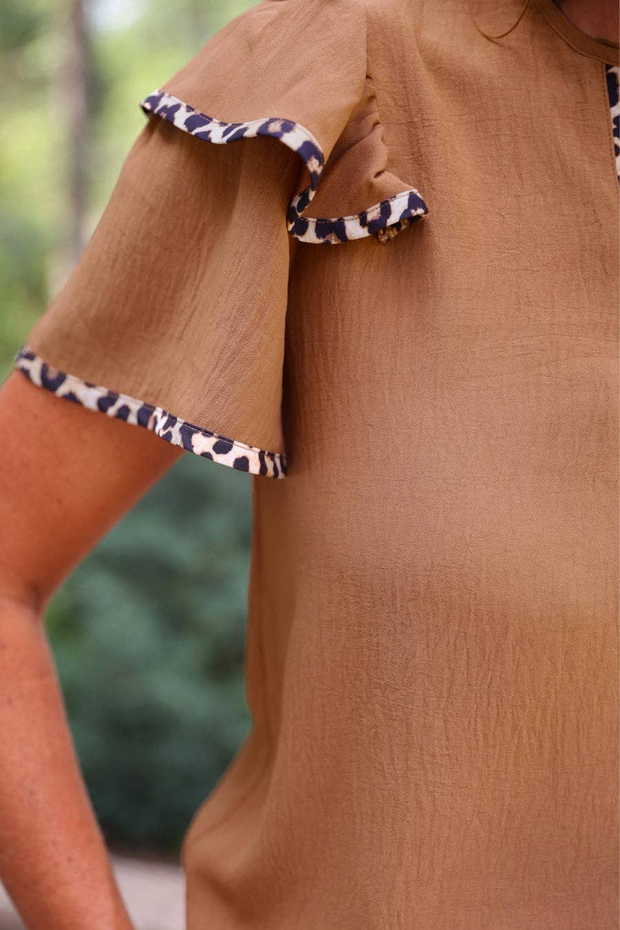 Leopard Flutter Sleeve Blouse