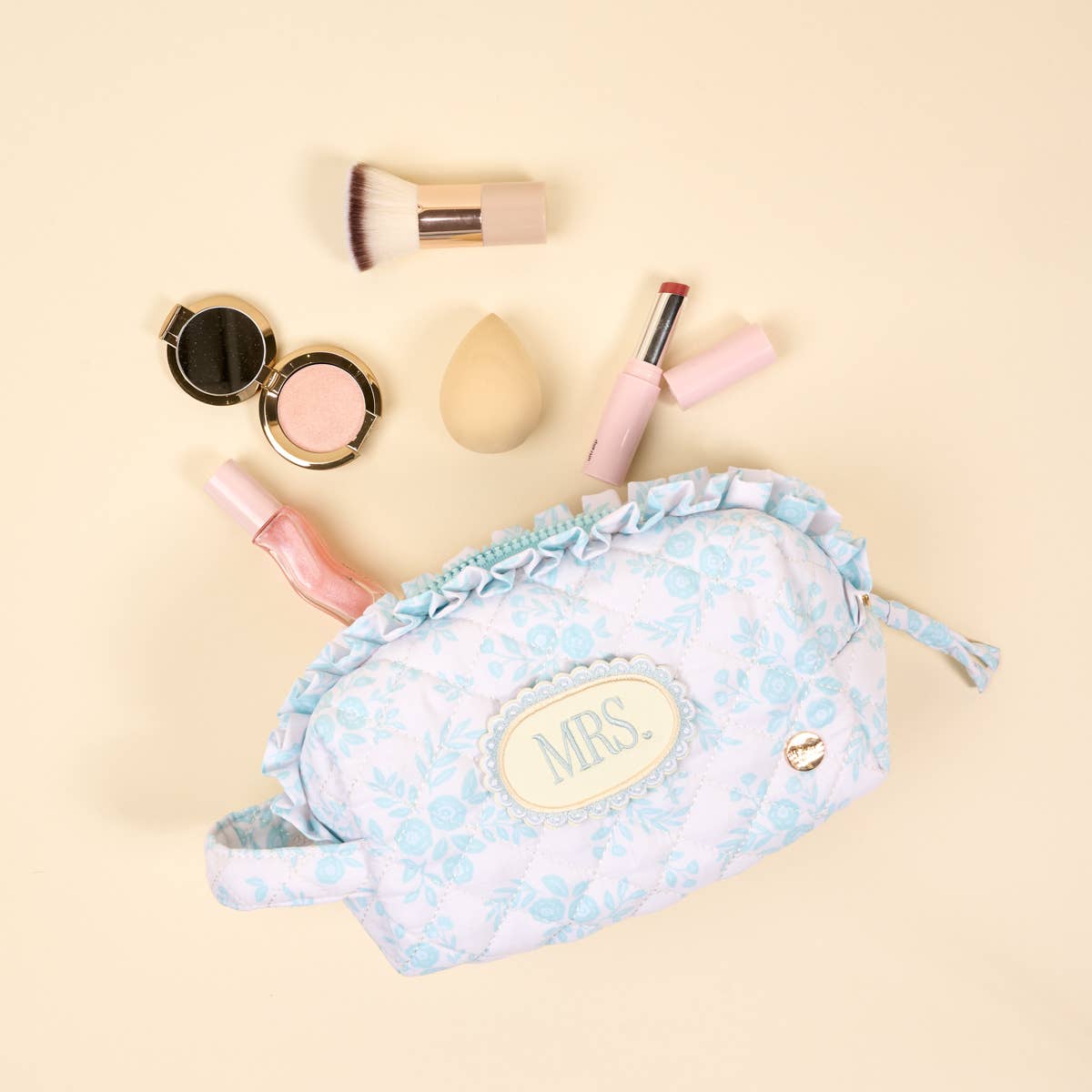 MRS. Blue Quilted Cosmetic Pouch