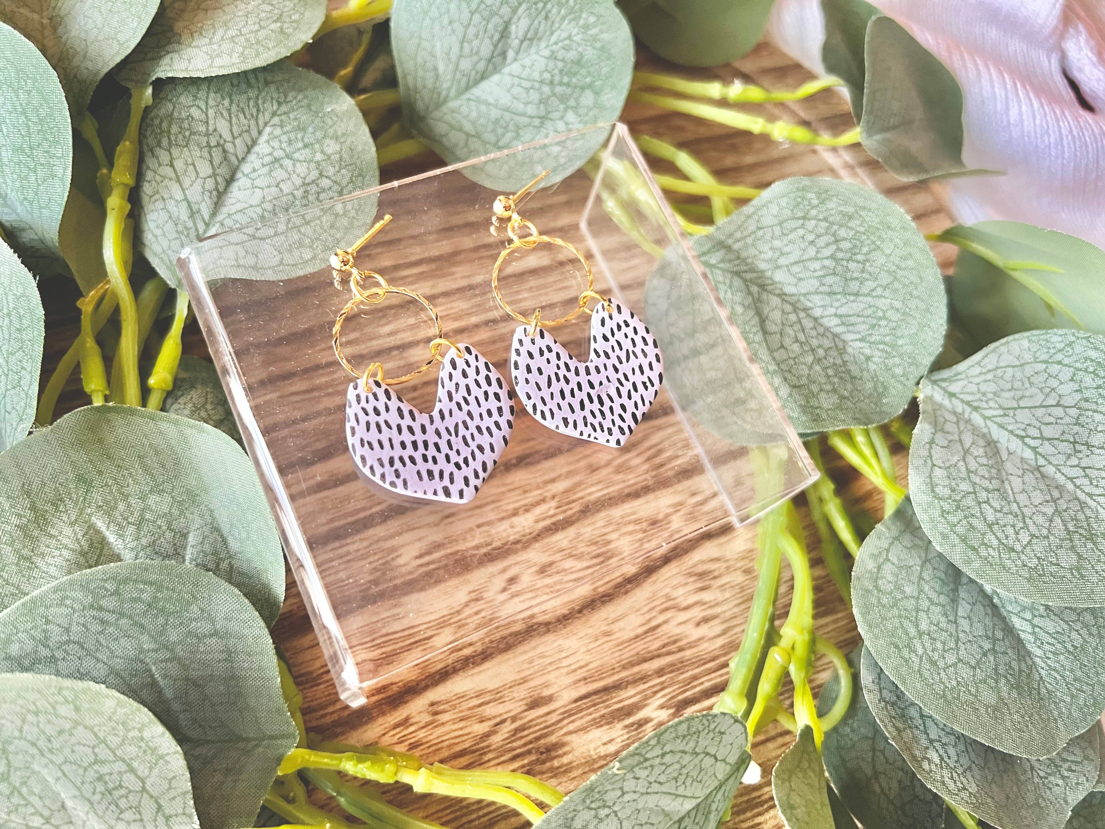 Black/White Spotted Clay Earrings