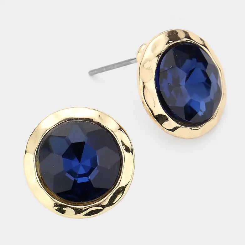 Blue Round Stone Stud Earrings