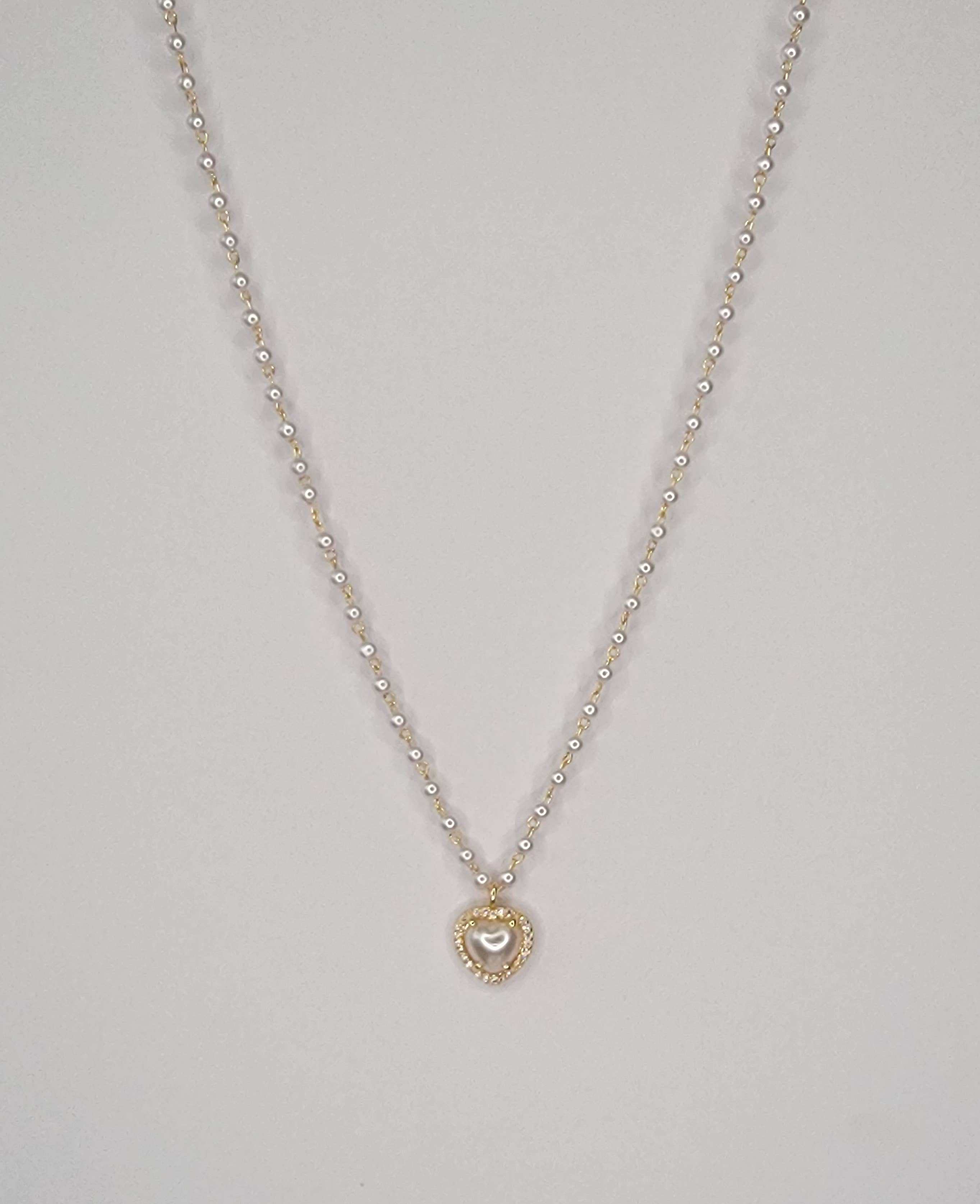 Pearl Charm w/ CZ Pendant Necklace