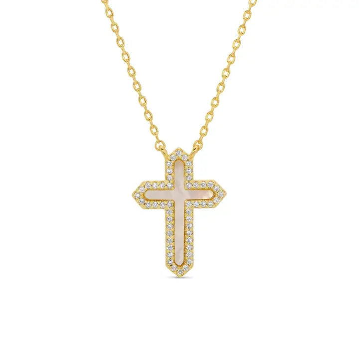 Feel the Faith Shell Pavé Cross Necklace