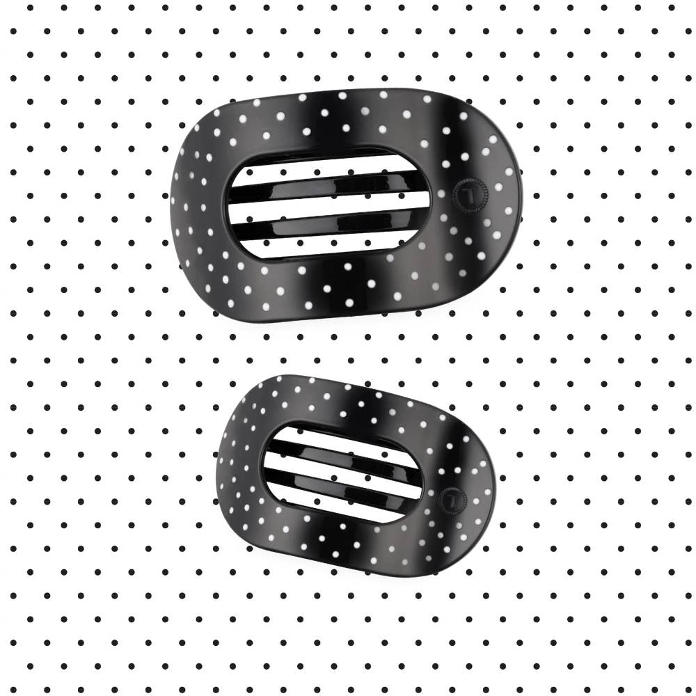 Black Polka Dot Flat Round Hair Clip| Large