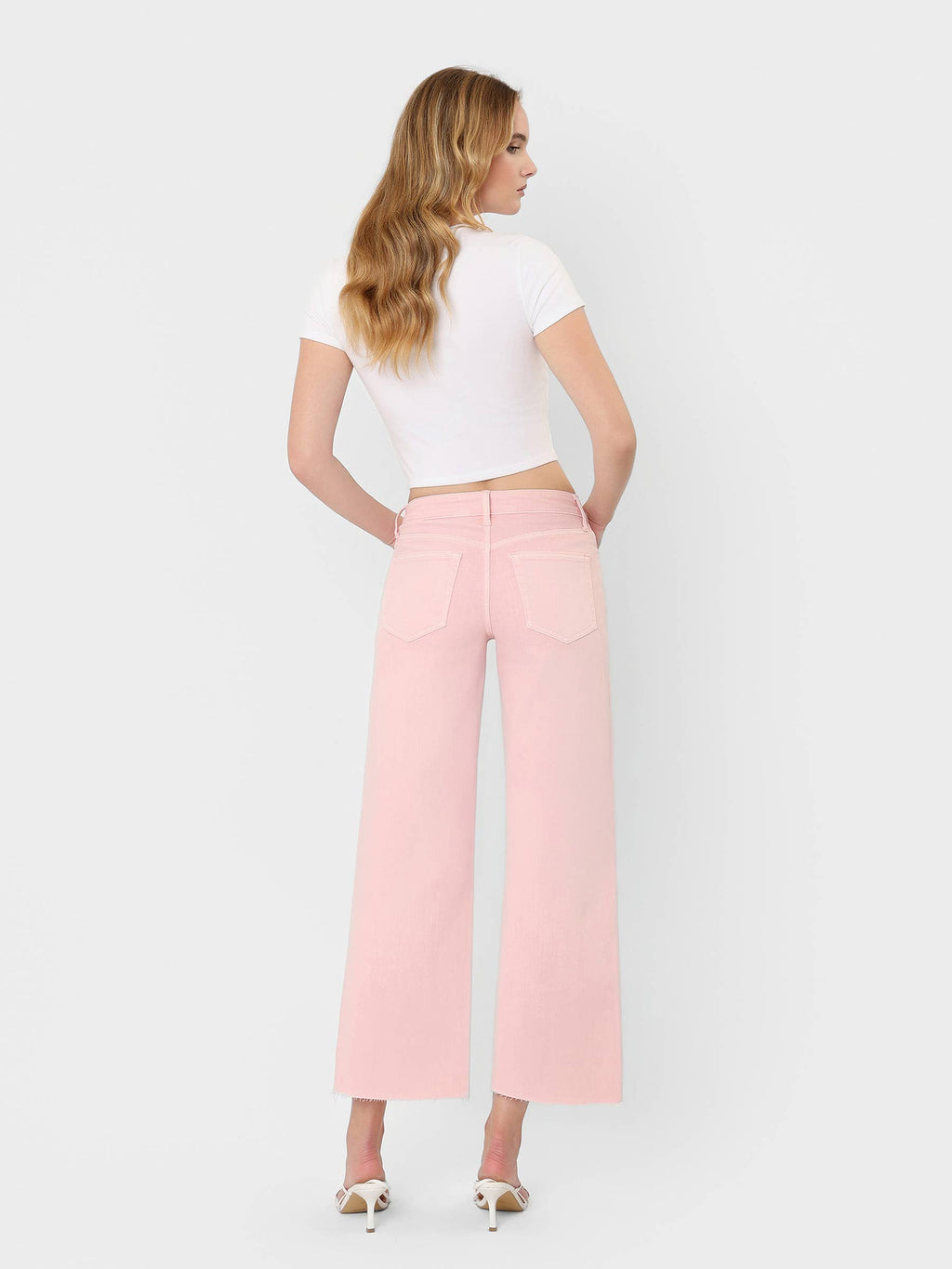 Pink Cropped Wide Leg Jeans