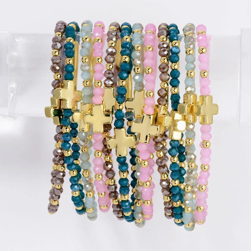 4mm Crystal Stretch Bracelets w/ Cross