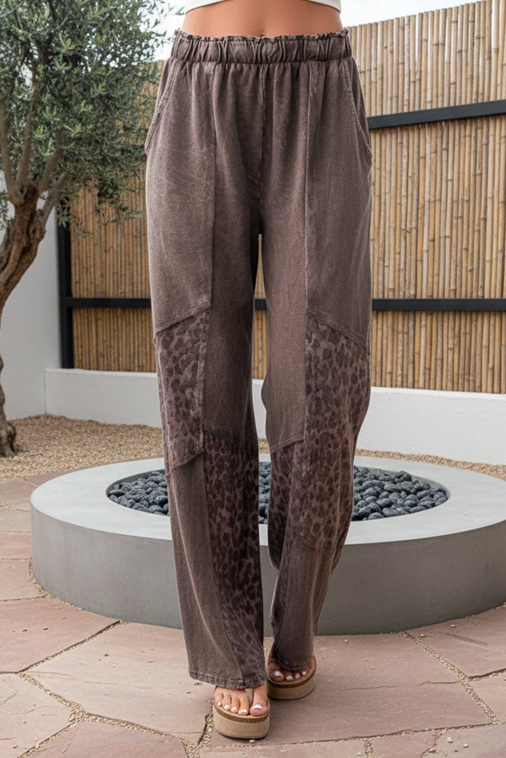 Mineral Wash Leopard Patchwork Pants