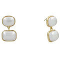 Rectangle Double Pearl Gold Earring
