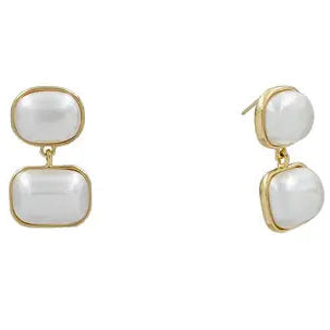 Rectangle Double Pearl Gold Earring