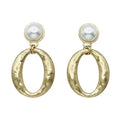 Oval Hammered Gold w/ Pearl Earring