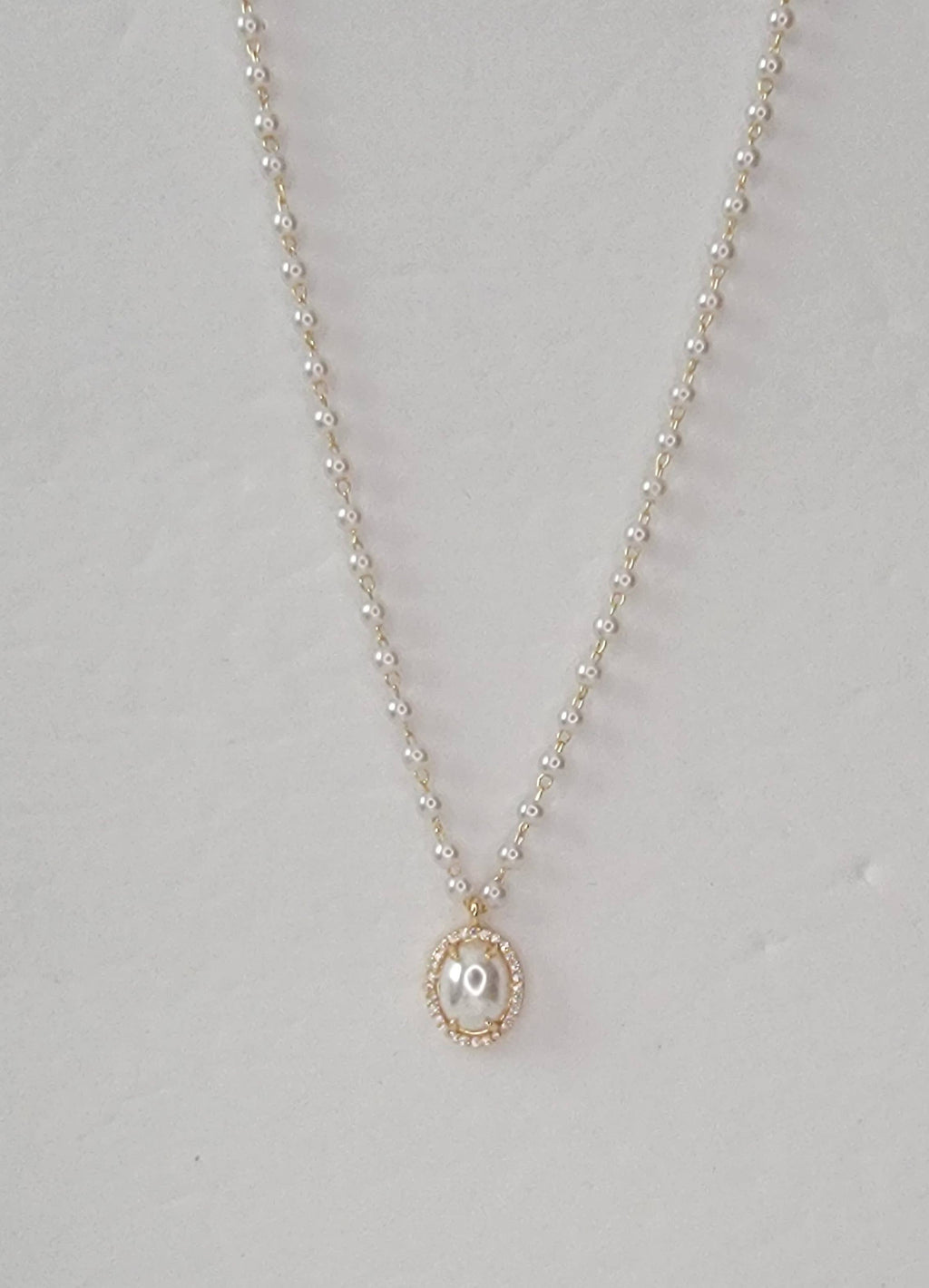 Pearl Charm w/ CZ Pendant Necklace