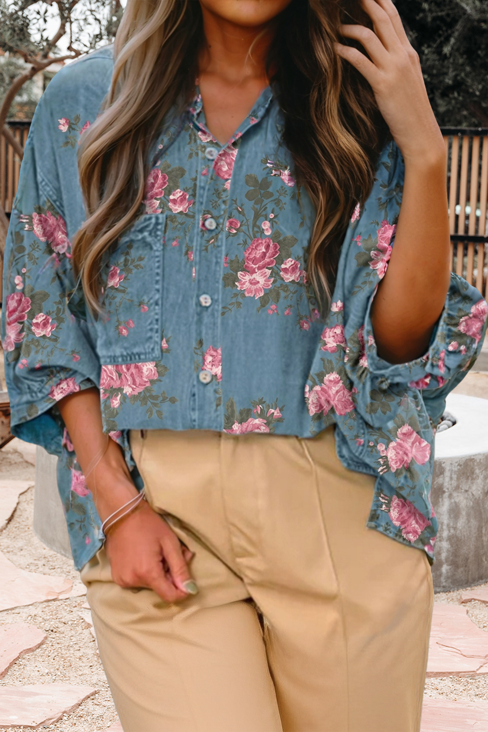 Floral Denim Bracelet Top