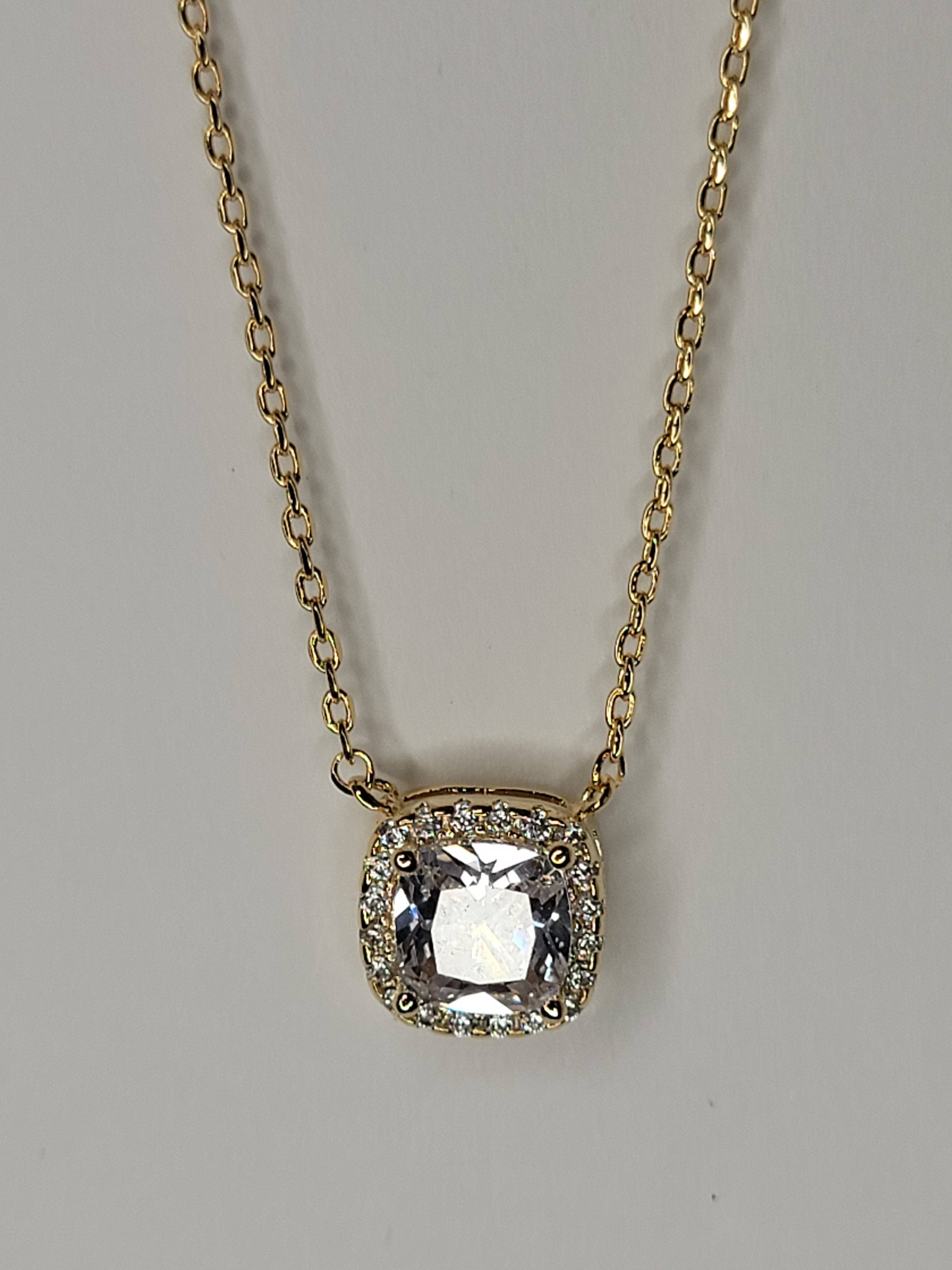 Cubic Zirconia Square Baguette Necklace