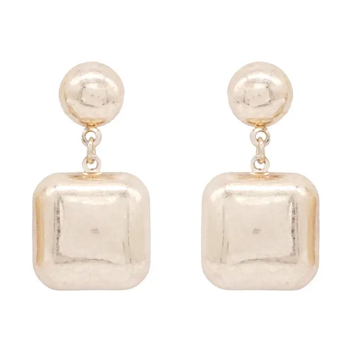 Worn Gold Stud w/ Square Drop Earring