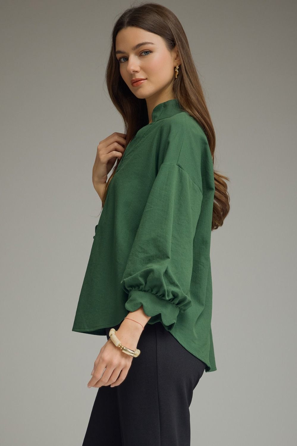 Scalloped Hunter Green Blouse