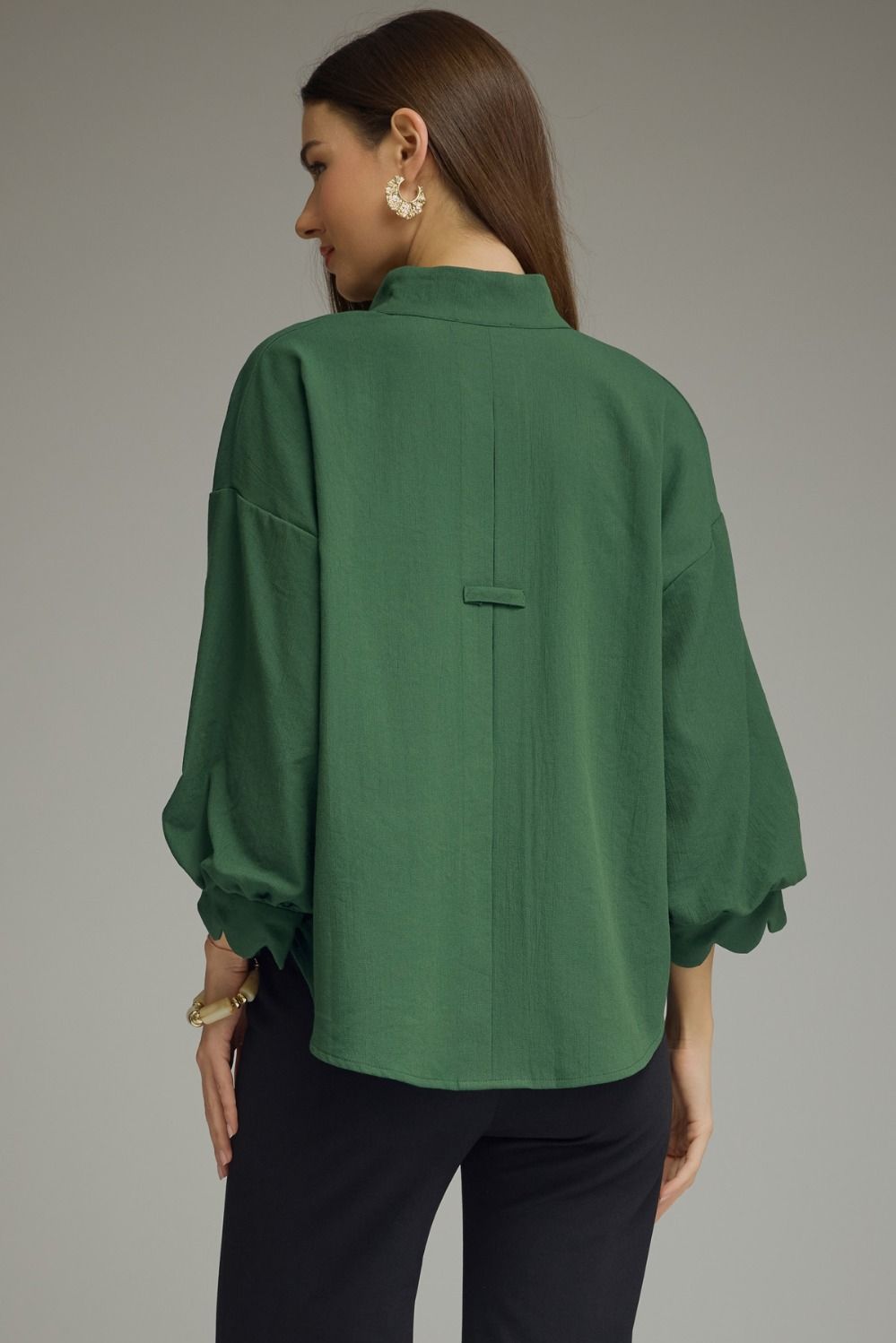 Scalloped Hunter Green Blouse